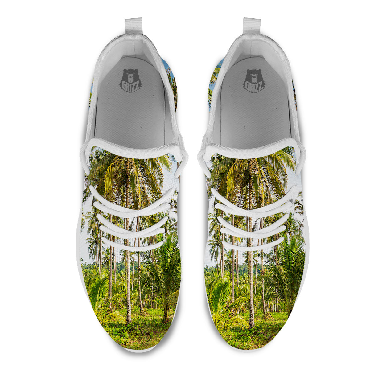 Coconut Tree Print White Athletic Shoes-grizzshop