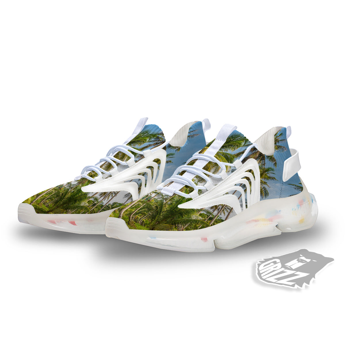 Coconut Tree Print White Gym Shoes-grizzshop