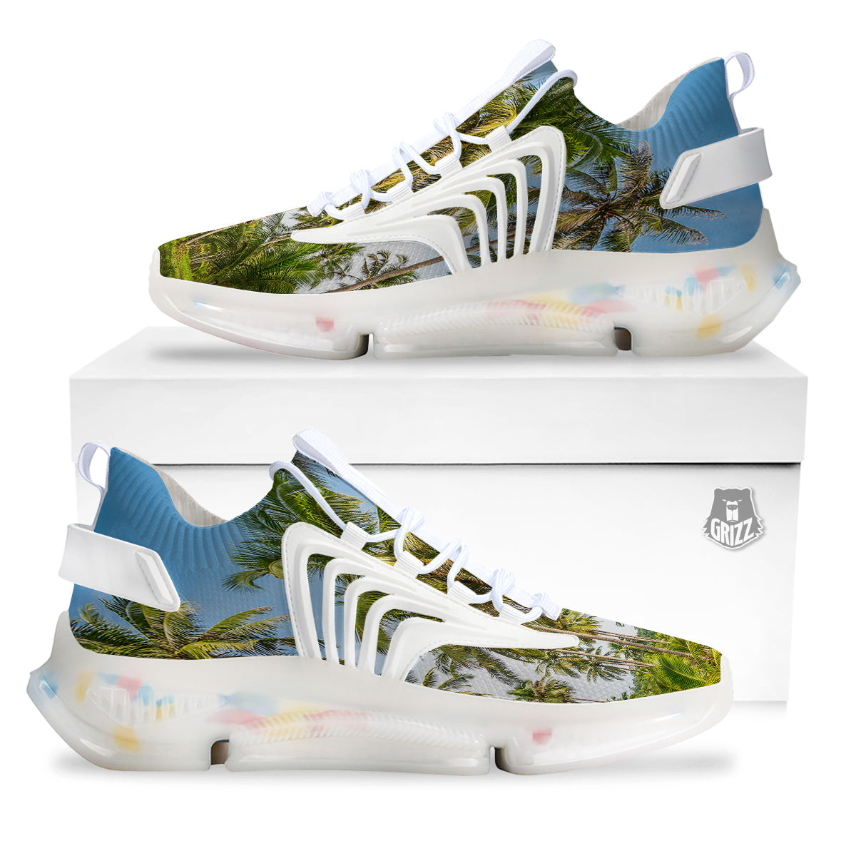 Coconut Tree Print White Gym Shoes-grizzshop