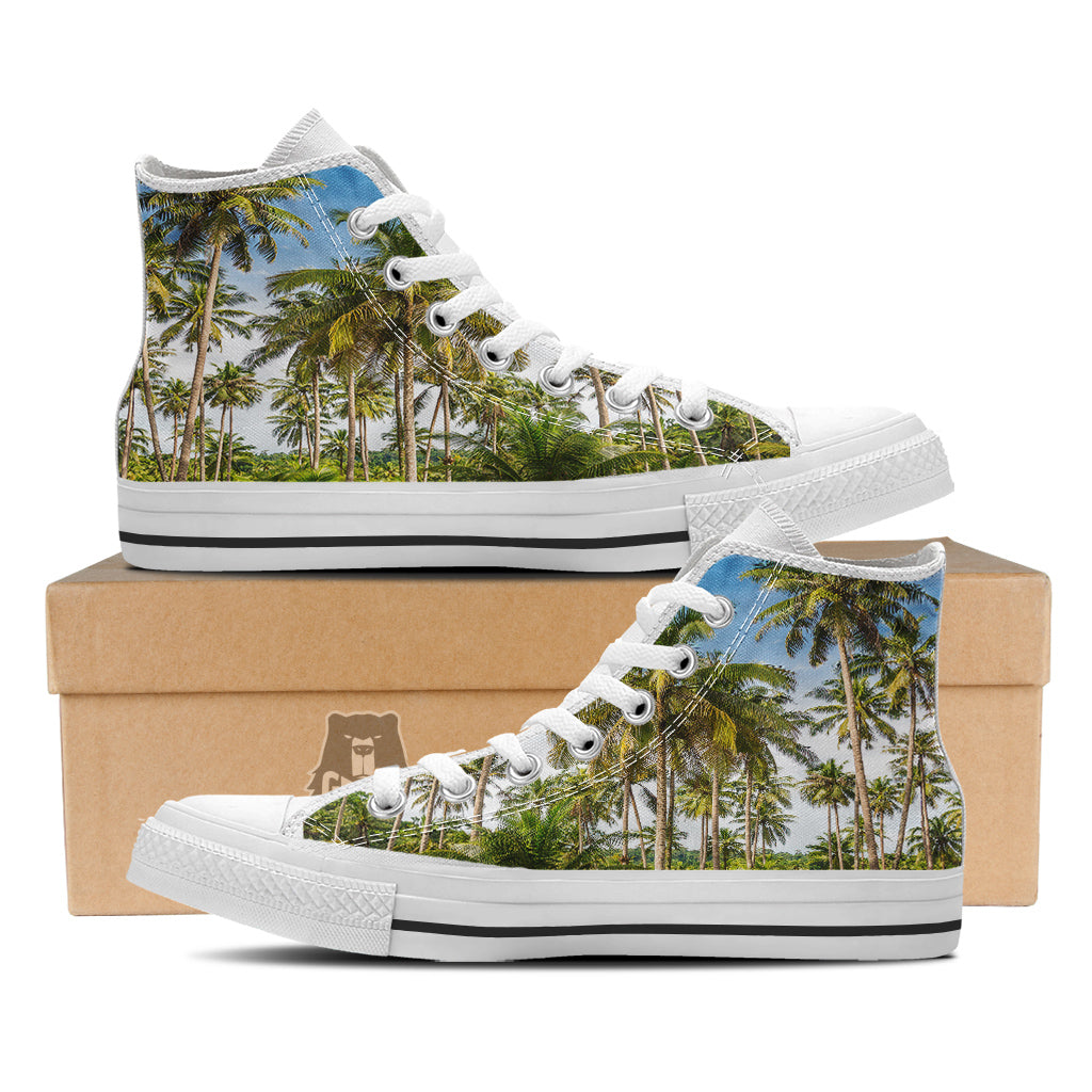 Coconut Tree Print White High Top Shoes-grizzshop