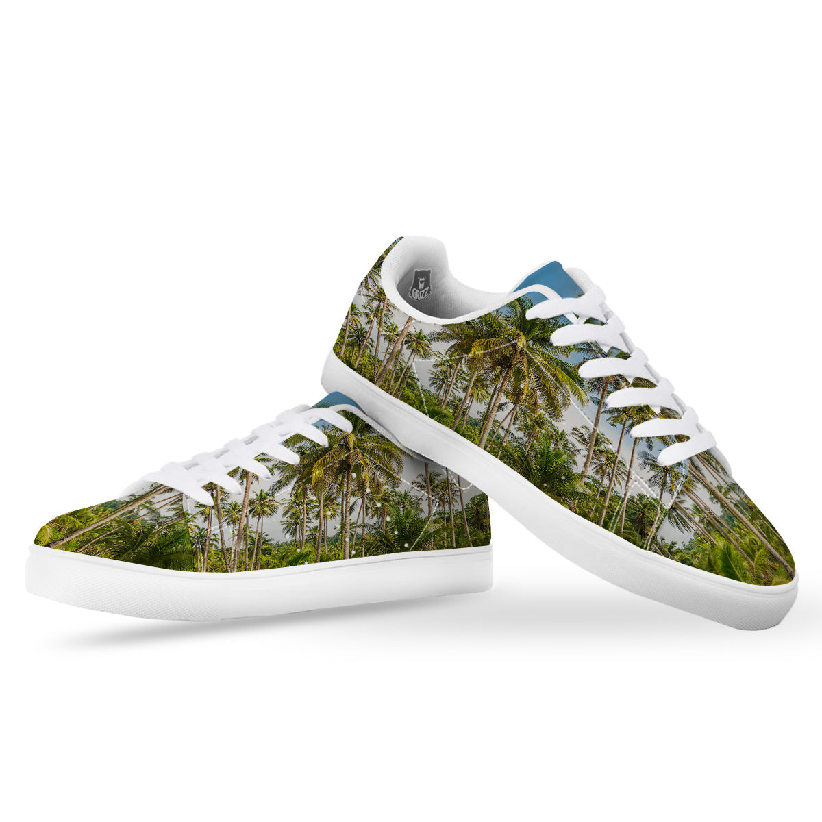 Coconut Tree Print White Low Top Sneakers-grizzshop