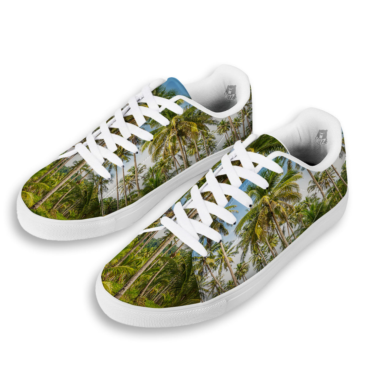 Coconut Tree Print White Low Top Sneakers-grizzshop