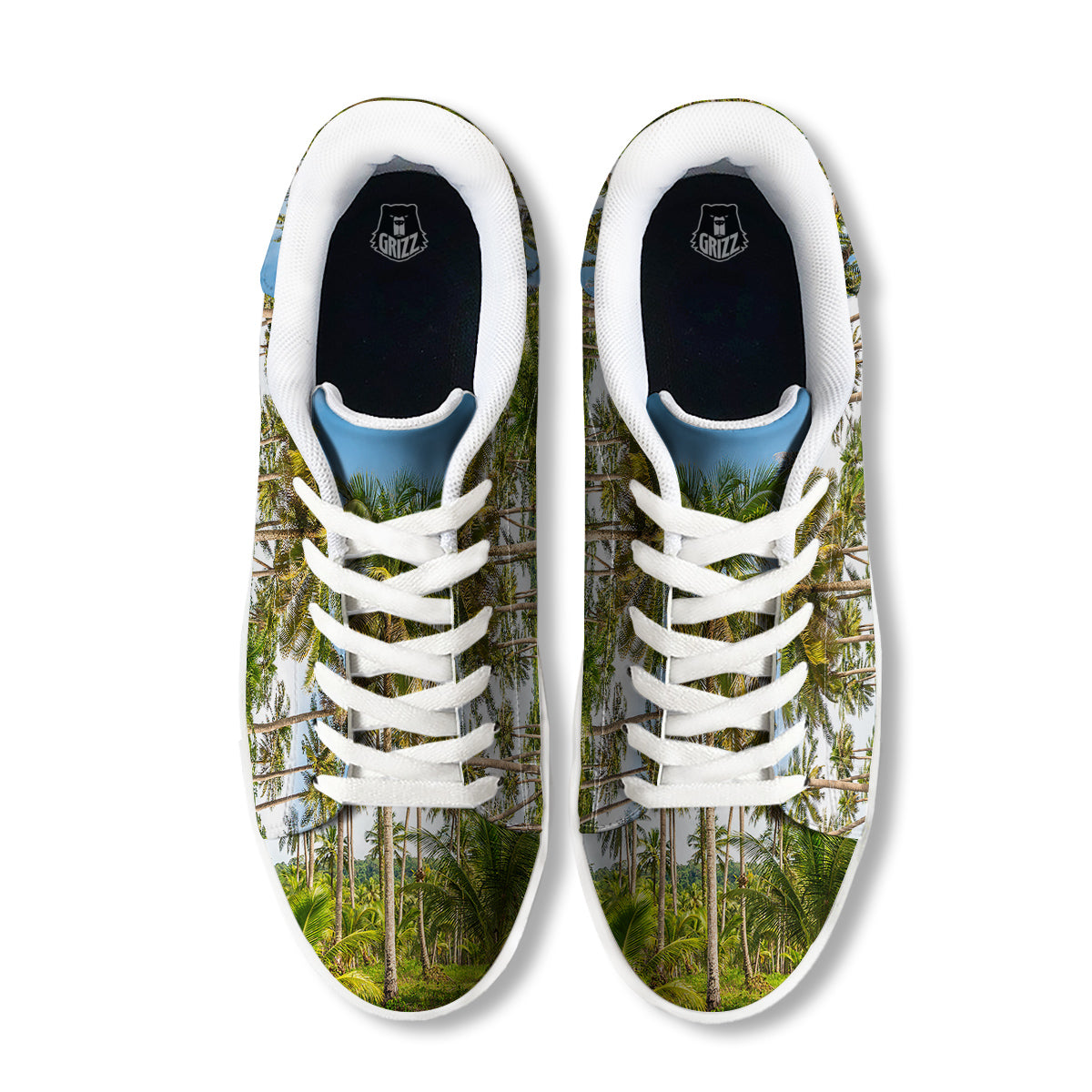 Coconut Tree Print White Low Top Sneakers-grizzshop