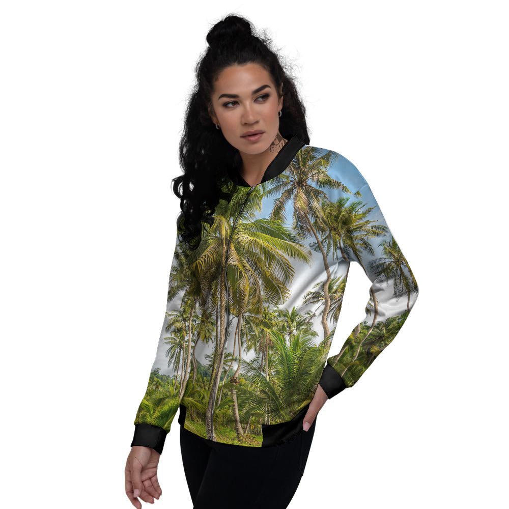 Coconut Tree Print Women's Bomber Jacket-grizzshop