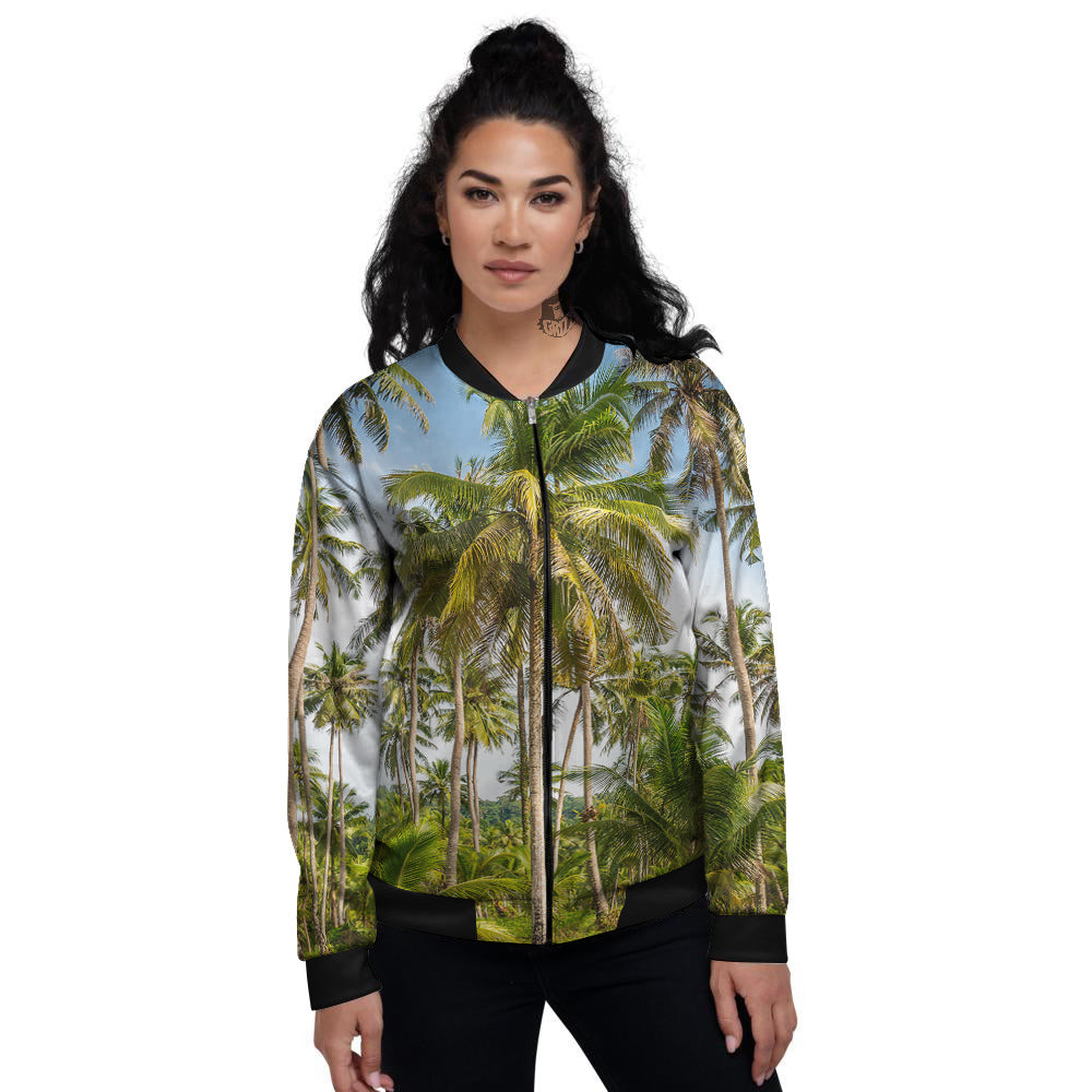 Coconut Tree Print Women's Bomber Jacket-grizzshop