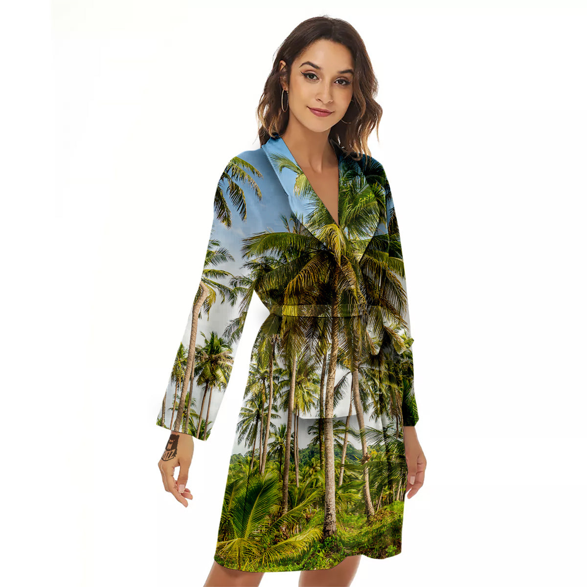 Coconut Tree Print Women's Robe-grizzshop