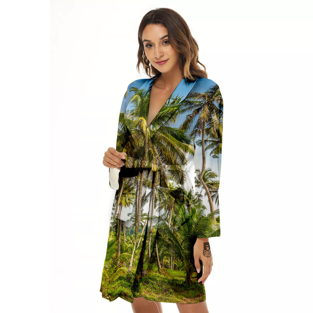 Coconut Tree Print Women's Robe-grizzshop