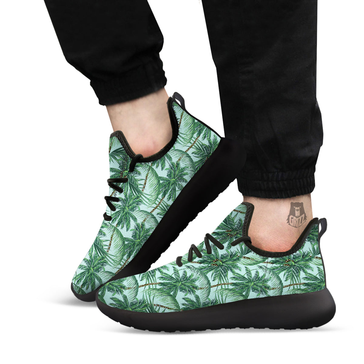 Coconut Tree Vintage Print Pattern Black Athletic Shoes-grizzshop