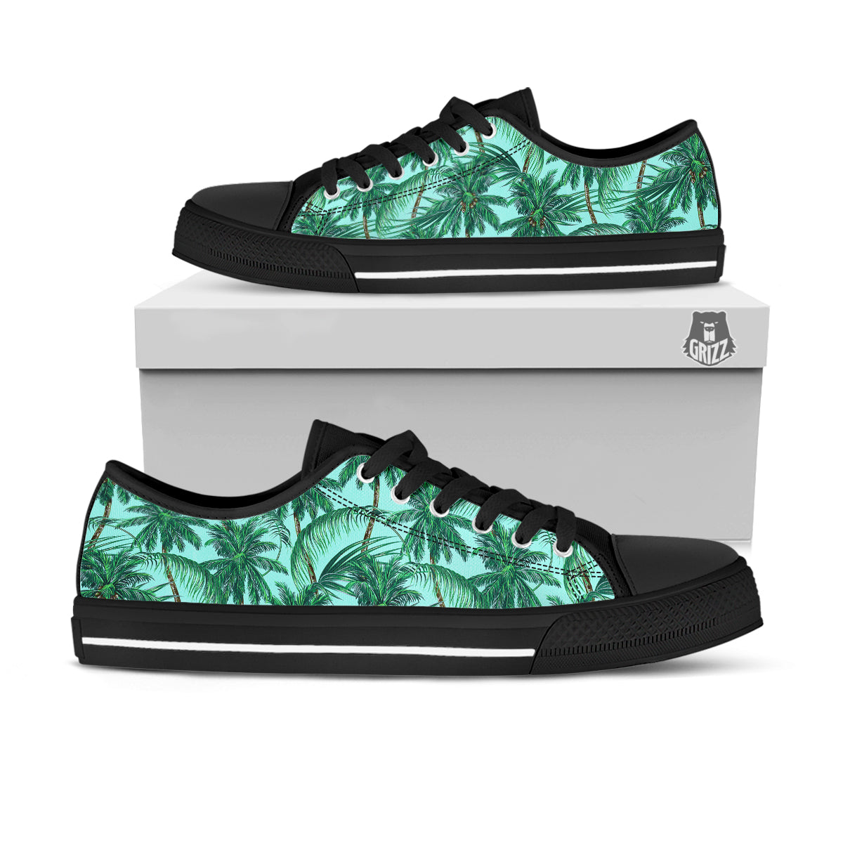 Coconut Tree Vintage Print Pattern Black Low Top Shoes-grizzshop