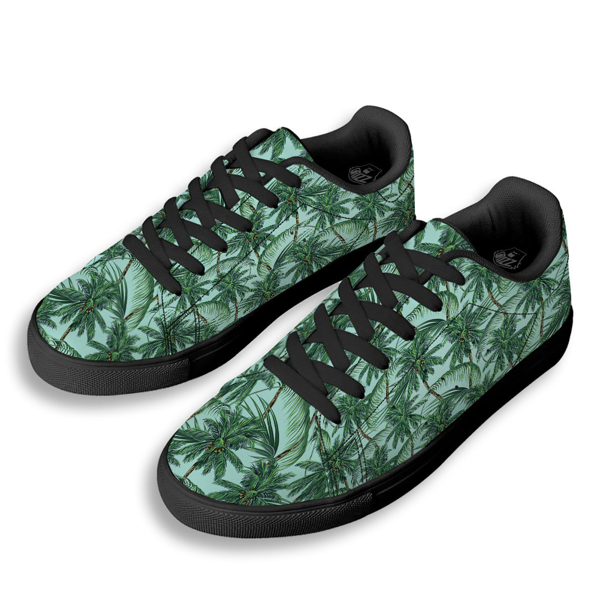 Coconut Tree Vintage Print Pattern Black Low Top Sneakers-grizzshop