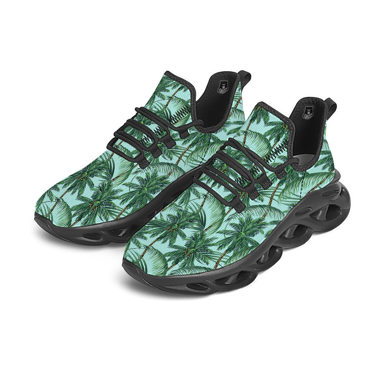 Coconut Tree Vintage Print Pattern Black Running Shoes-grizzshop