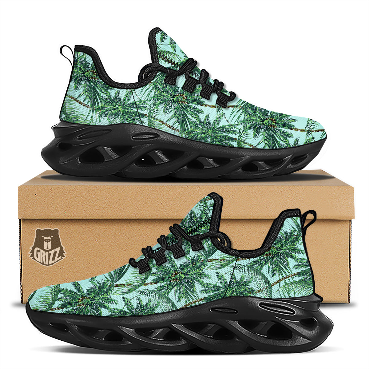 Coconut Tree Vintage Print Pattern Black Running Shoes-grizzshop