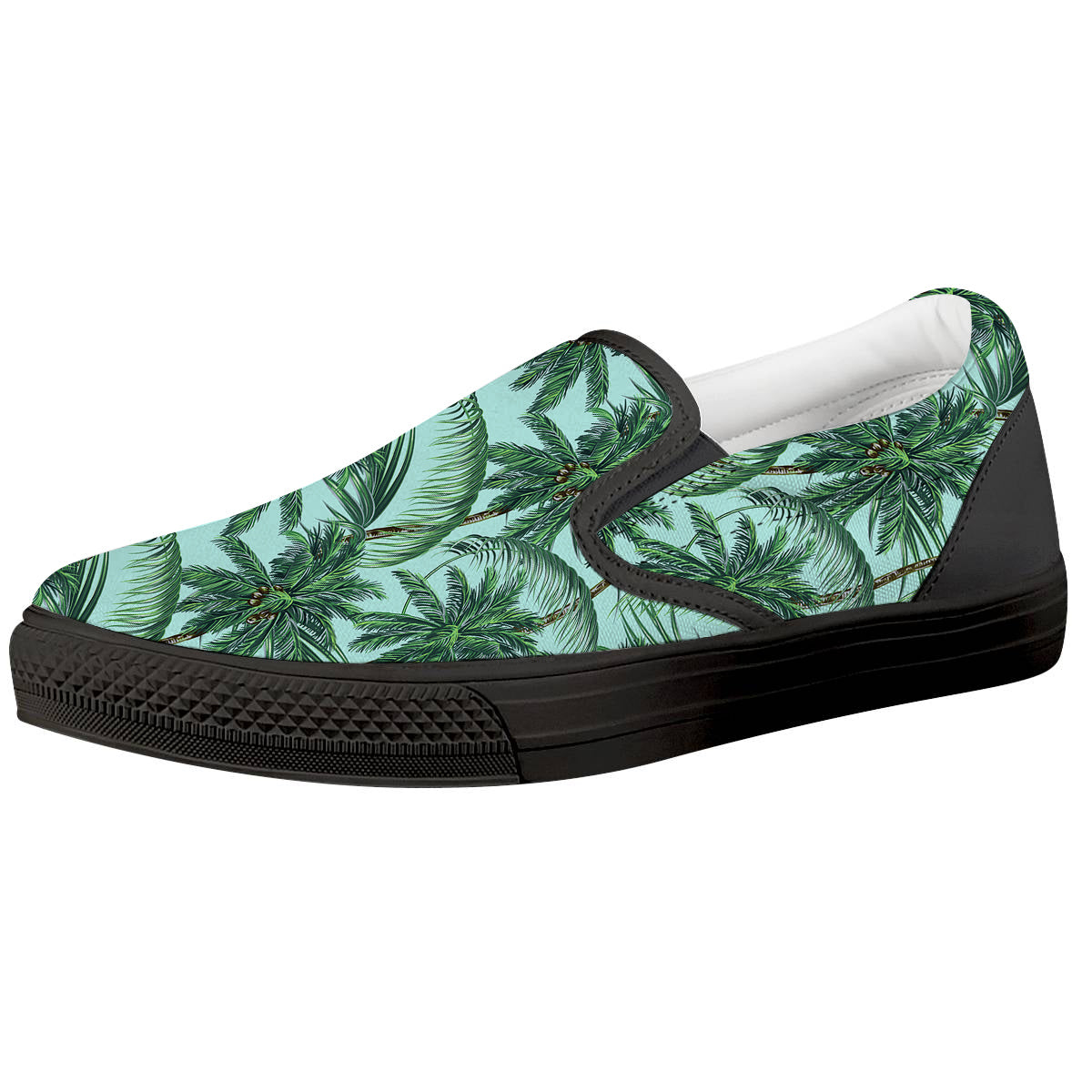 Coconut Tree Vintage Print Pattern Black Slip On Shoes-grizzshop