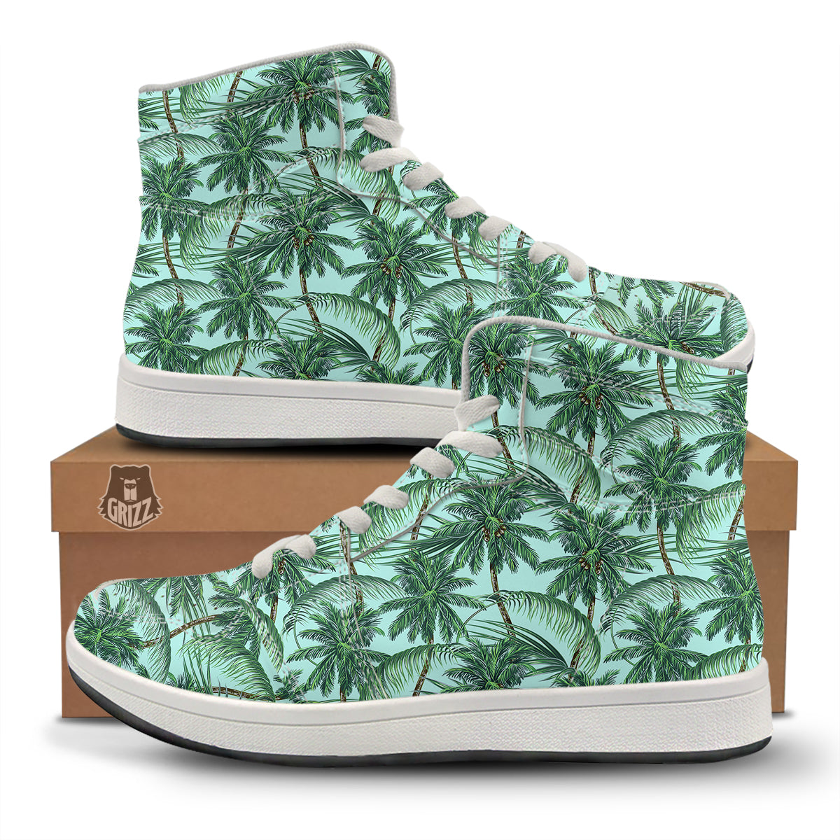 Coconut Tree Vintage Print Pattern High Top Sneakers-grizzshop