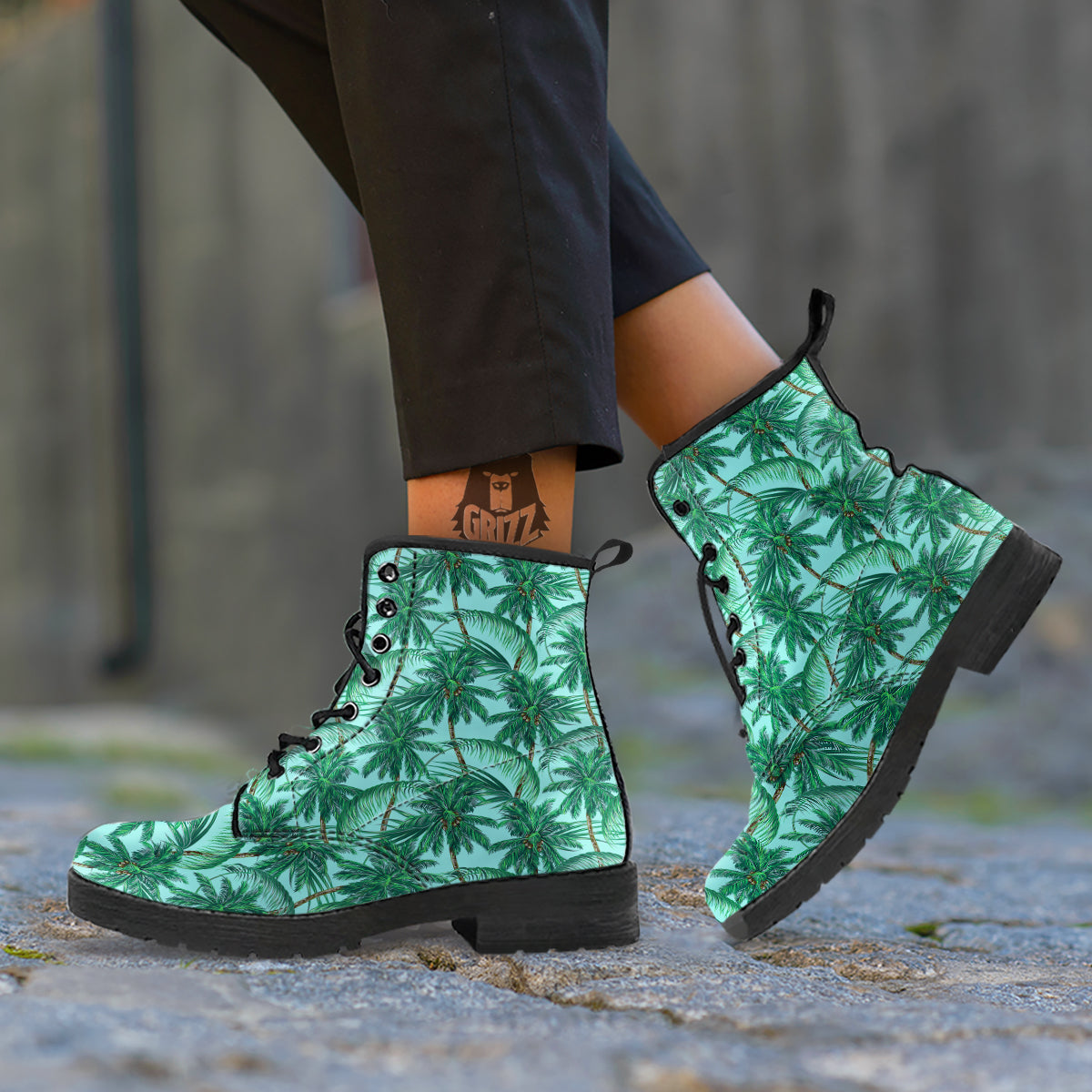 Coconut Tree Vintage Print Pattern Leather Boots-grizzshop