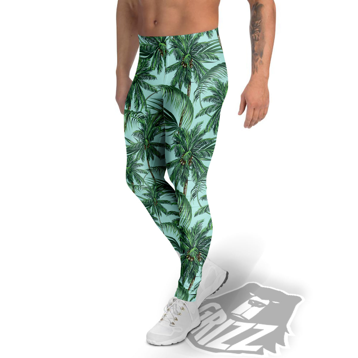 Coconut Tree Vintage Print Pattern Men's Leggings-grizzshop