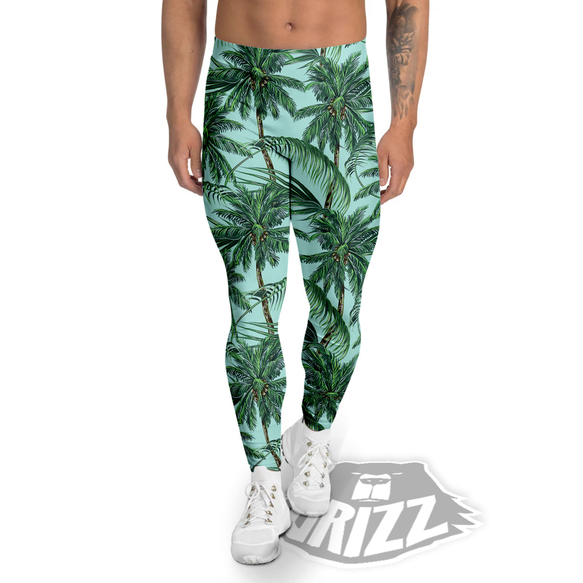 Coconut Tree Vintage Print Pattern Men's Leggings-grizzshop