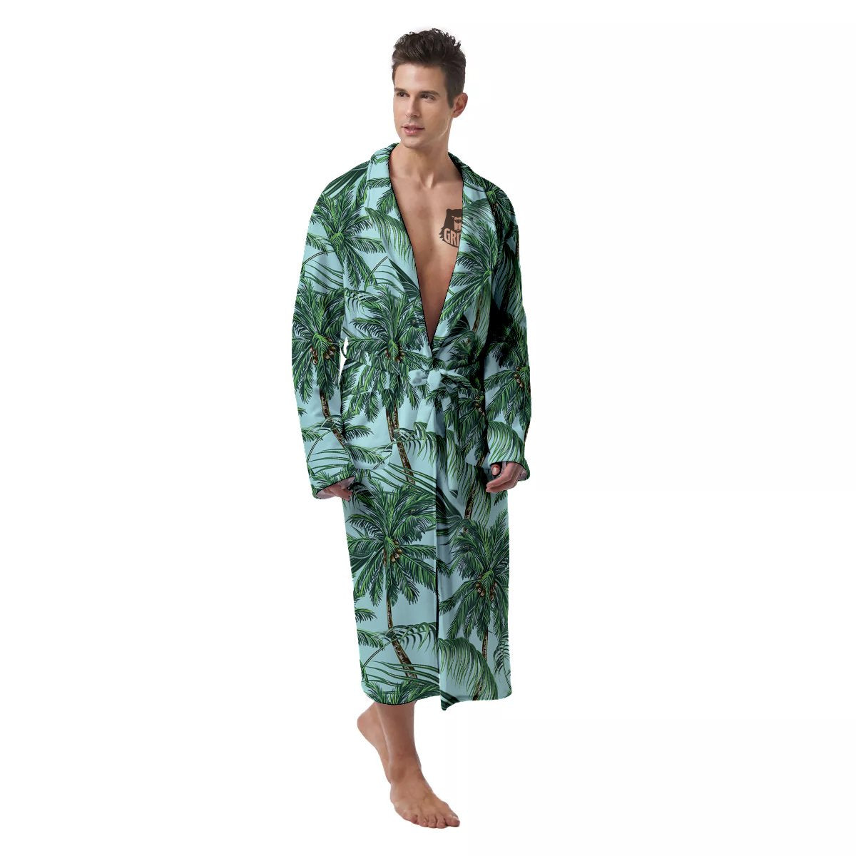 Coconut Tree Vintage Print Pattern Men's Robe-grizzshop
