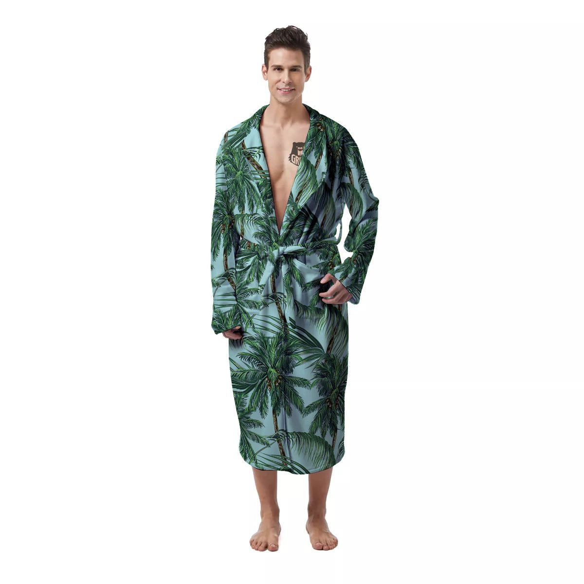 Coconut Tree Vintage Print Pattern Men's Robe-grizzshop