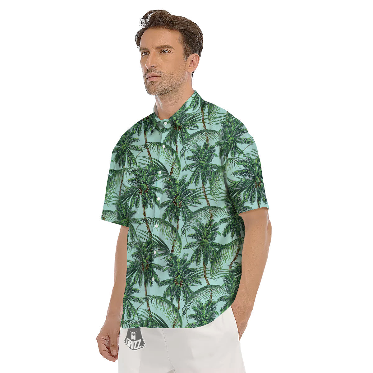 Coconut Tree Vintage Print Pattern Men's Short Sleeve Shirts-grizzshop