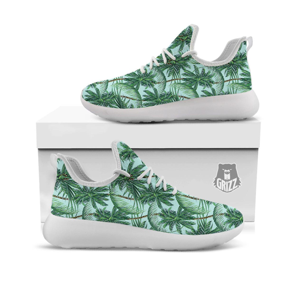 Coconut Tree Vintage Print Pattern White Athletic Shoes-grizzshop