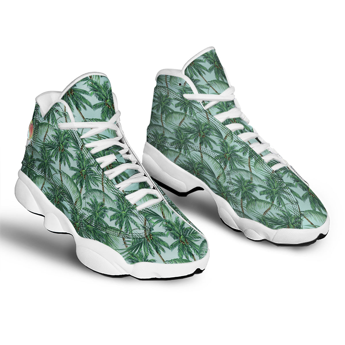 Coconut Tree Vintage Print Pattern White Basketball Shoes-grizzshop