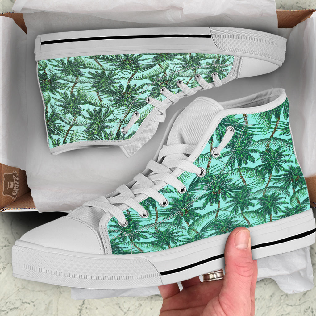 Coconut Tree Vintage Print Pattern White High Top Shoes-grizzshop