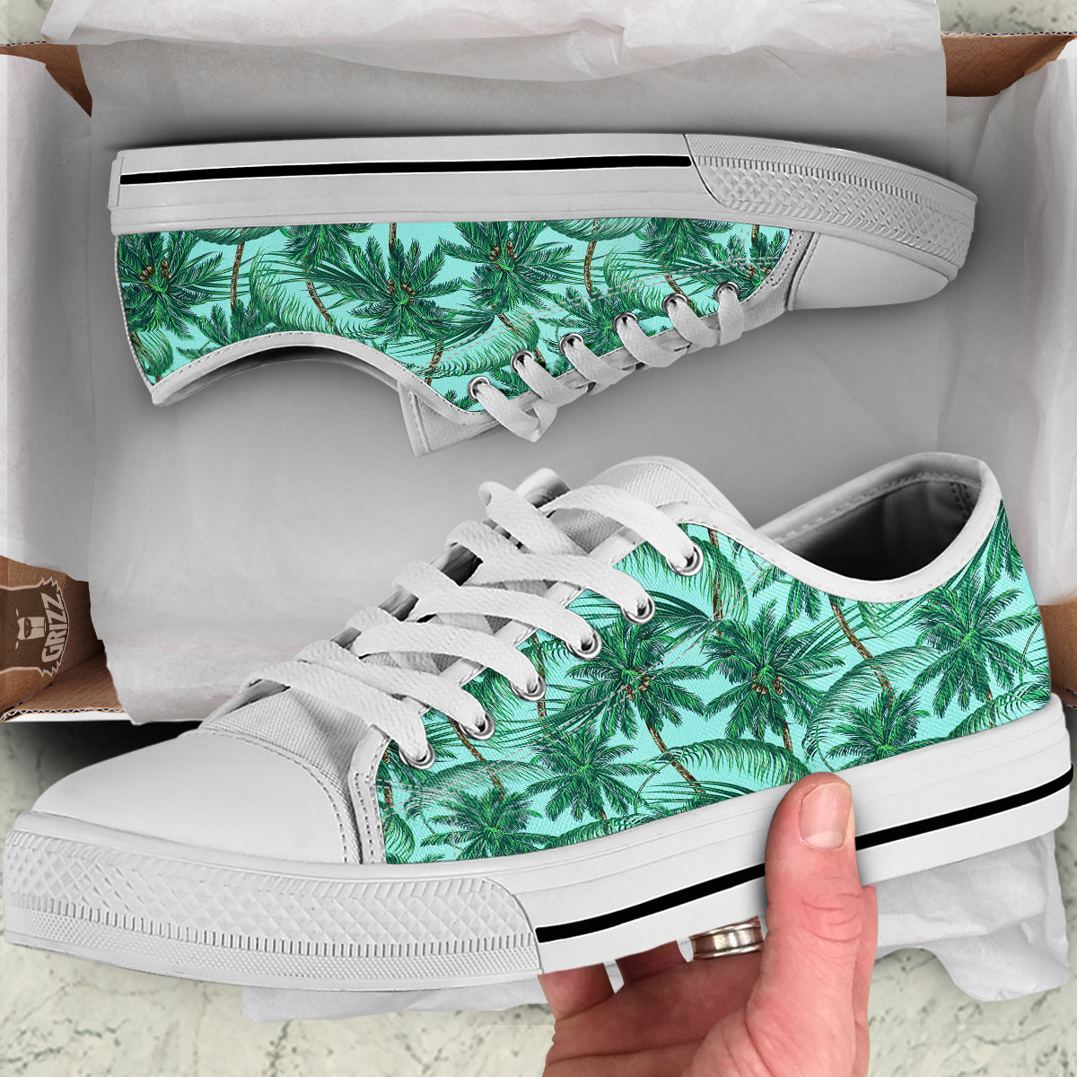 Coconut Tree Vintage Print Pattern White Low Top Shoes-grizzshop