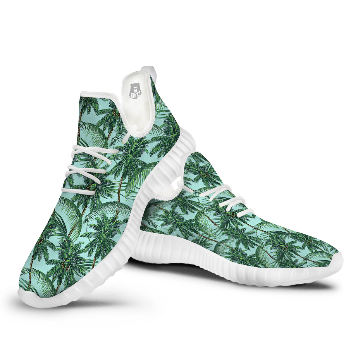 Coconut Tree Vintage Print Pattern White Walking Shoes-grizzshop