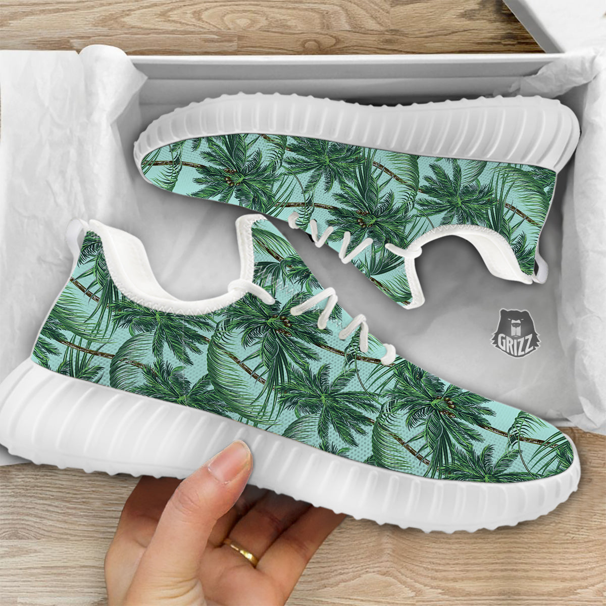 Coconut Tree Vintage Print Pattern White Walking Shoes-grizzshop