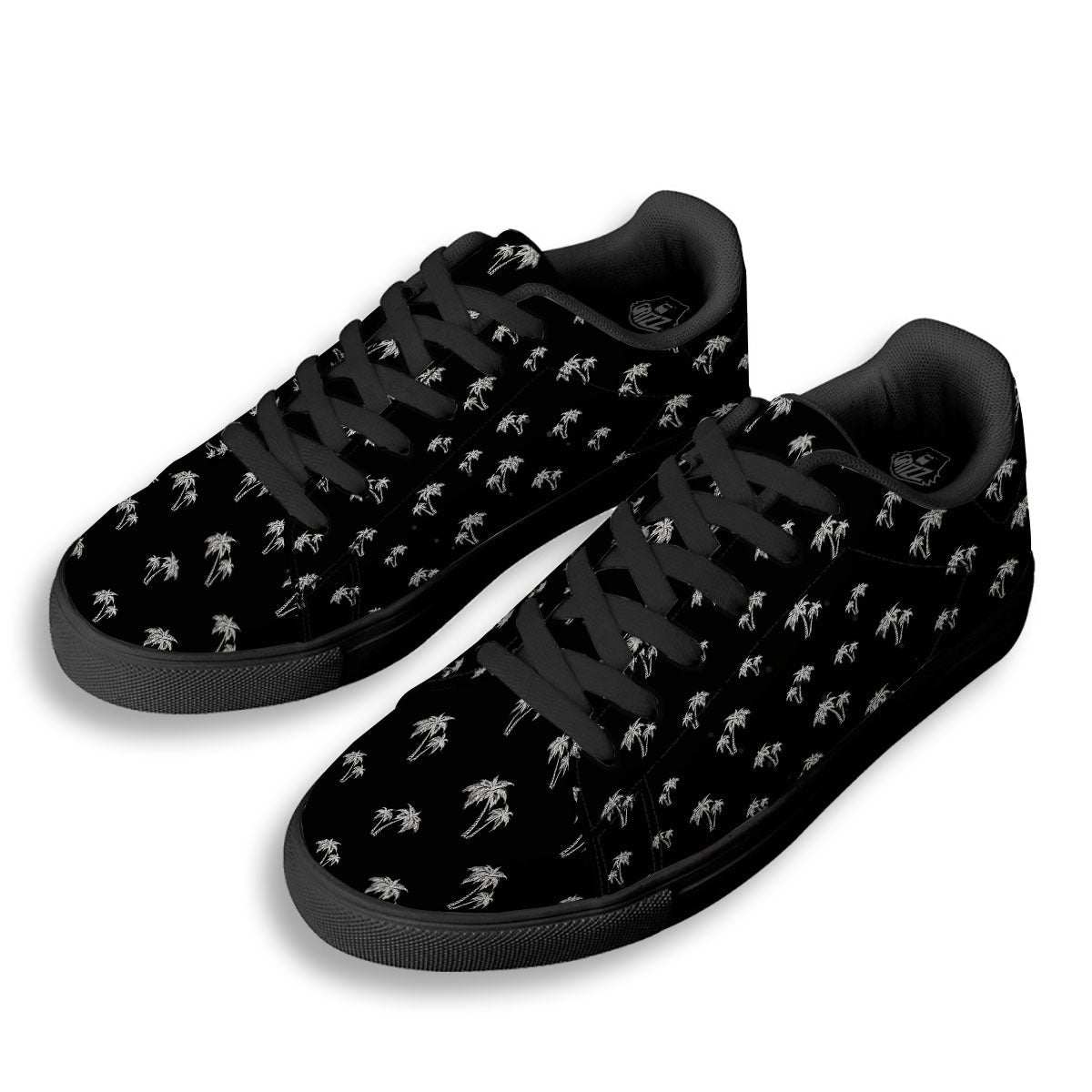 Coconut Tree White And Black Print Black Low Top Sneakers-grizzshop