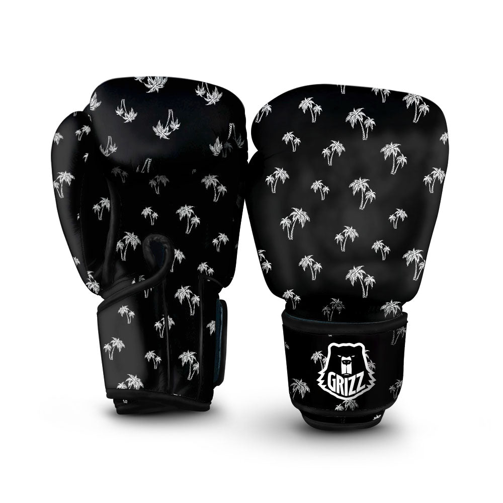 Coconut Tree White And Black Print Boxing Gloves-grizzshop