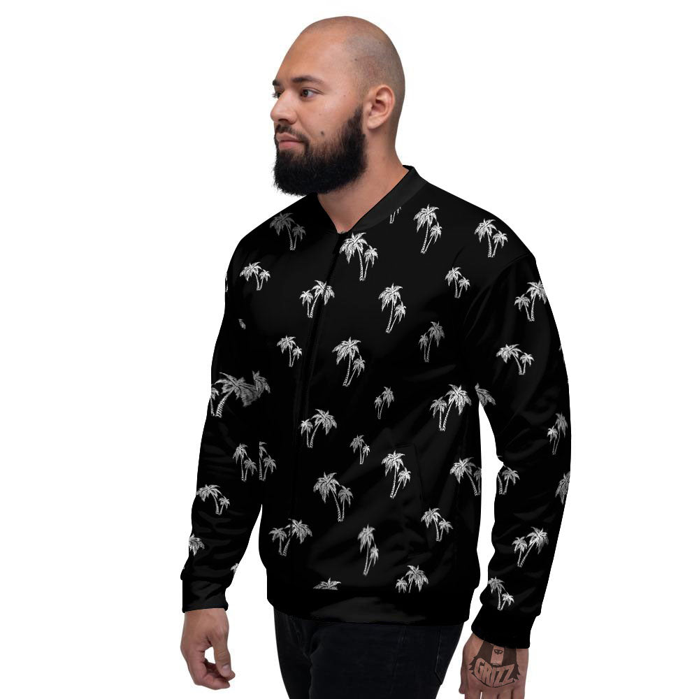 Coconut Tree White And Black Print Men's Bomber Jacket-grizzshop