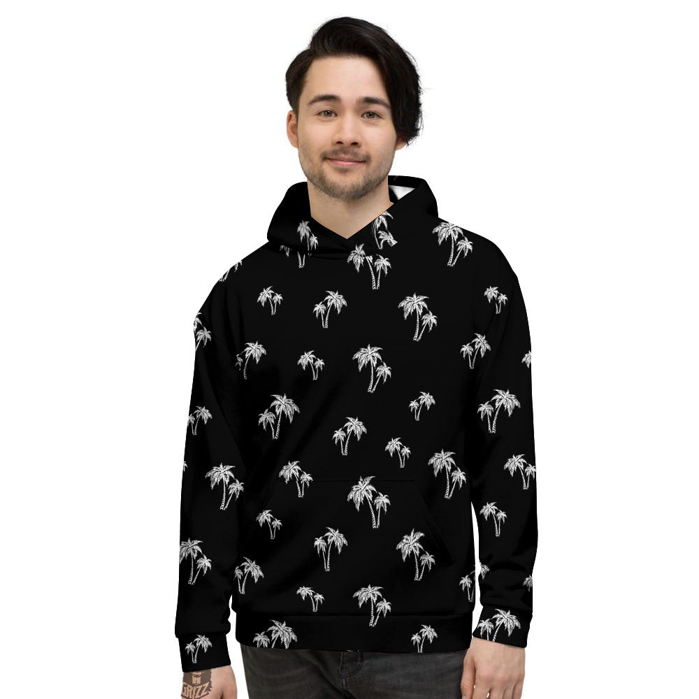 Coconut Tree White And Black Print Men's Hoodie-grizzshop