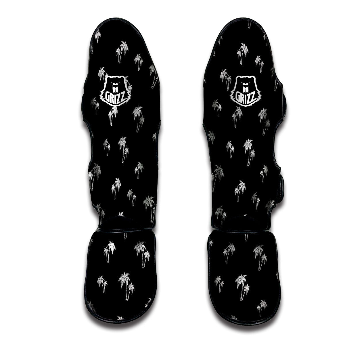 Coconut Tree White And Black Print Muay Thai Shin Guards-grizzshop