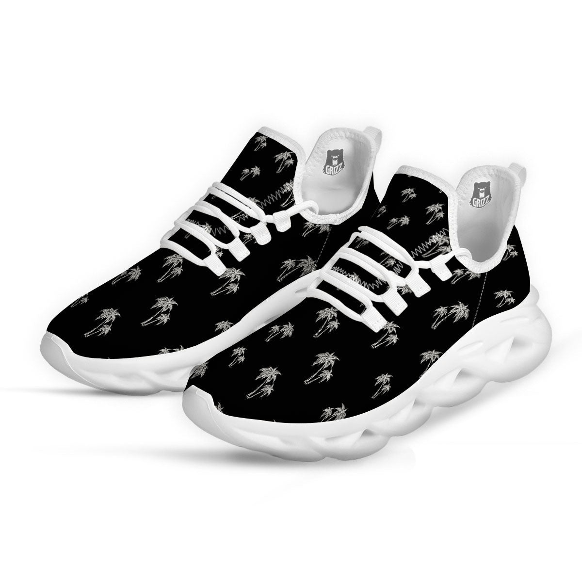 Coconut Tree White And Black Print White Running Shoes-grizzshop