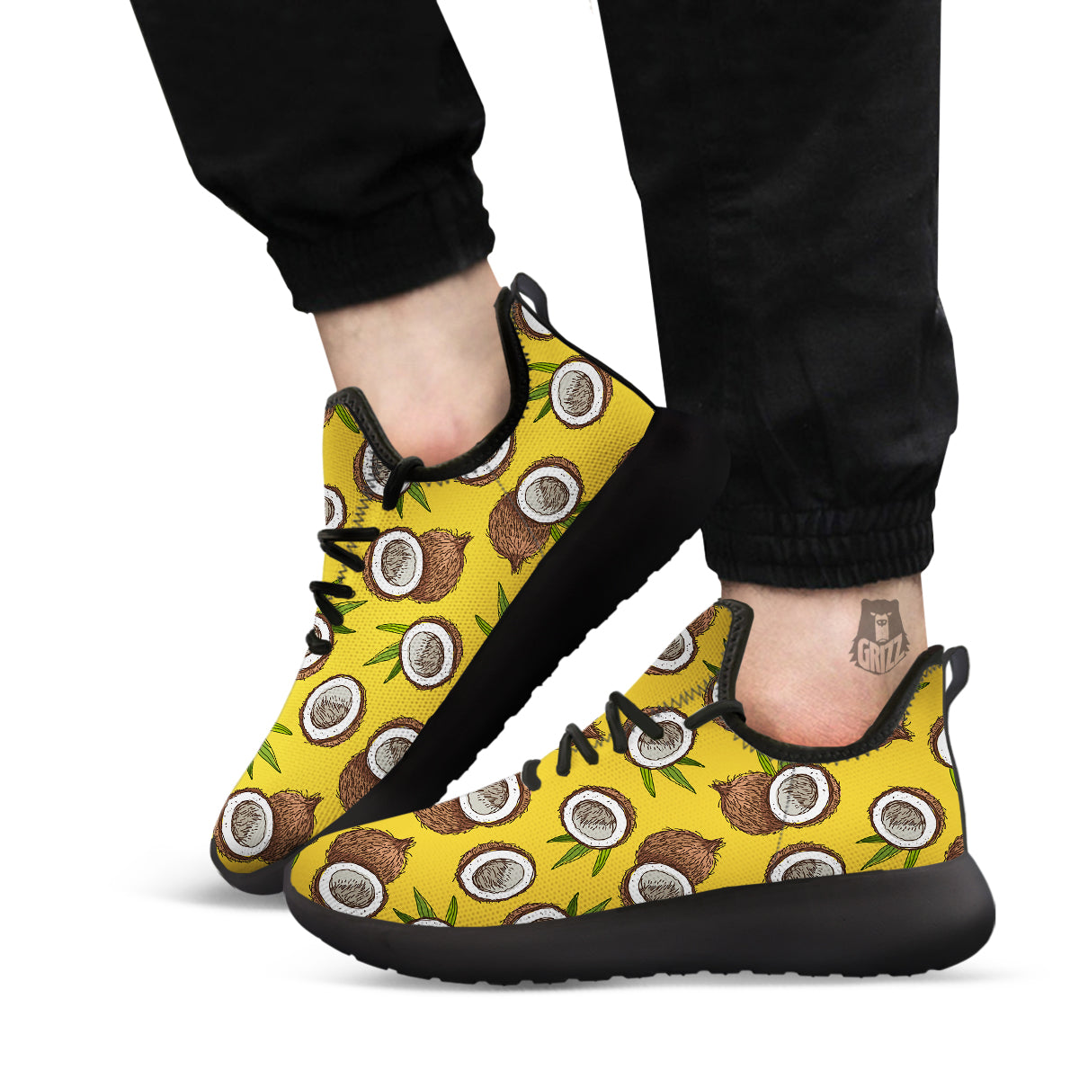 Coconut Yellow Print Pattern Black Athletic Shoes-grizzshop