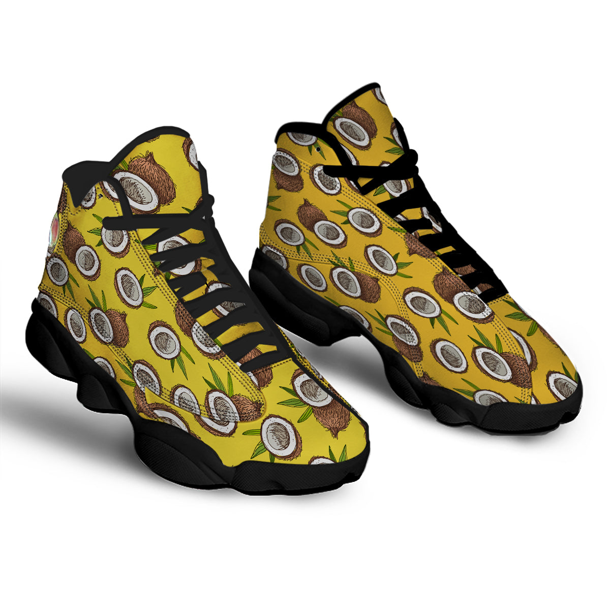 Coconut Yellow Print Pattern Black Basketball Shoes-grizzshop