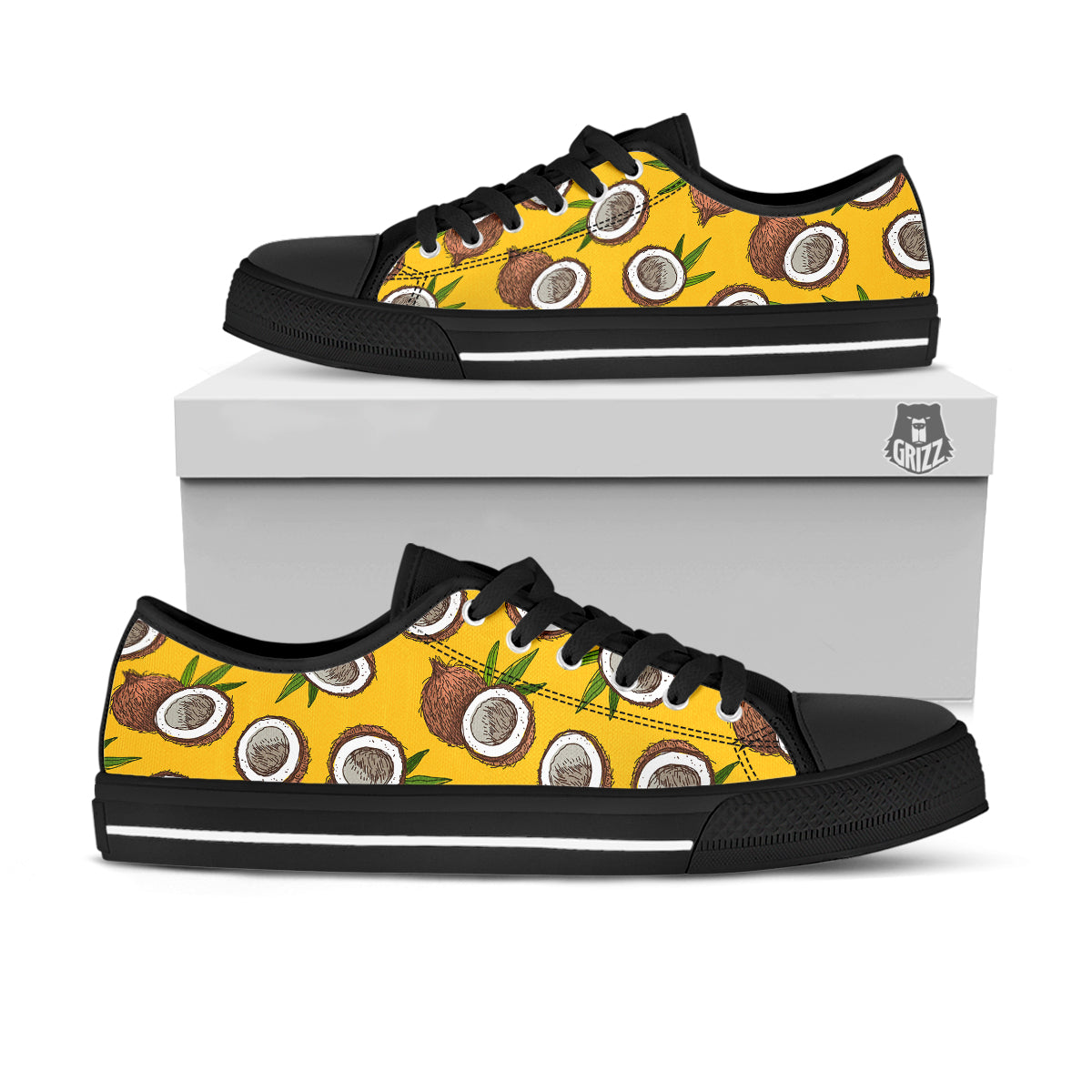 Coconut Yellow Print Pattern Black Low Top Shoes-grizzshop
