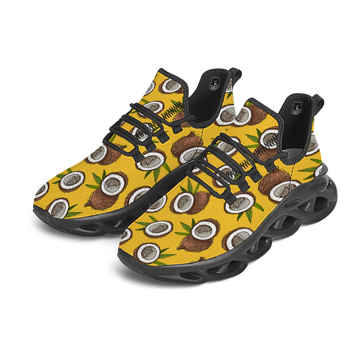 Coconut Yellow Print Pattern Black Running Shoes-grizzshop