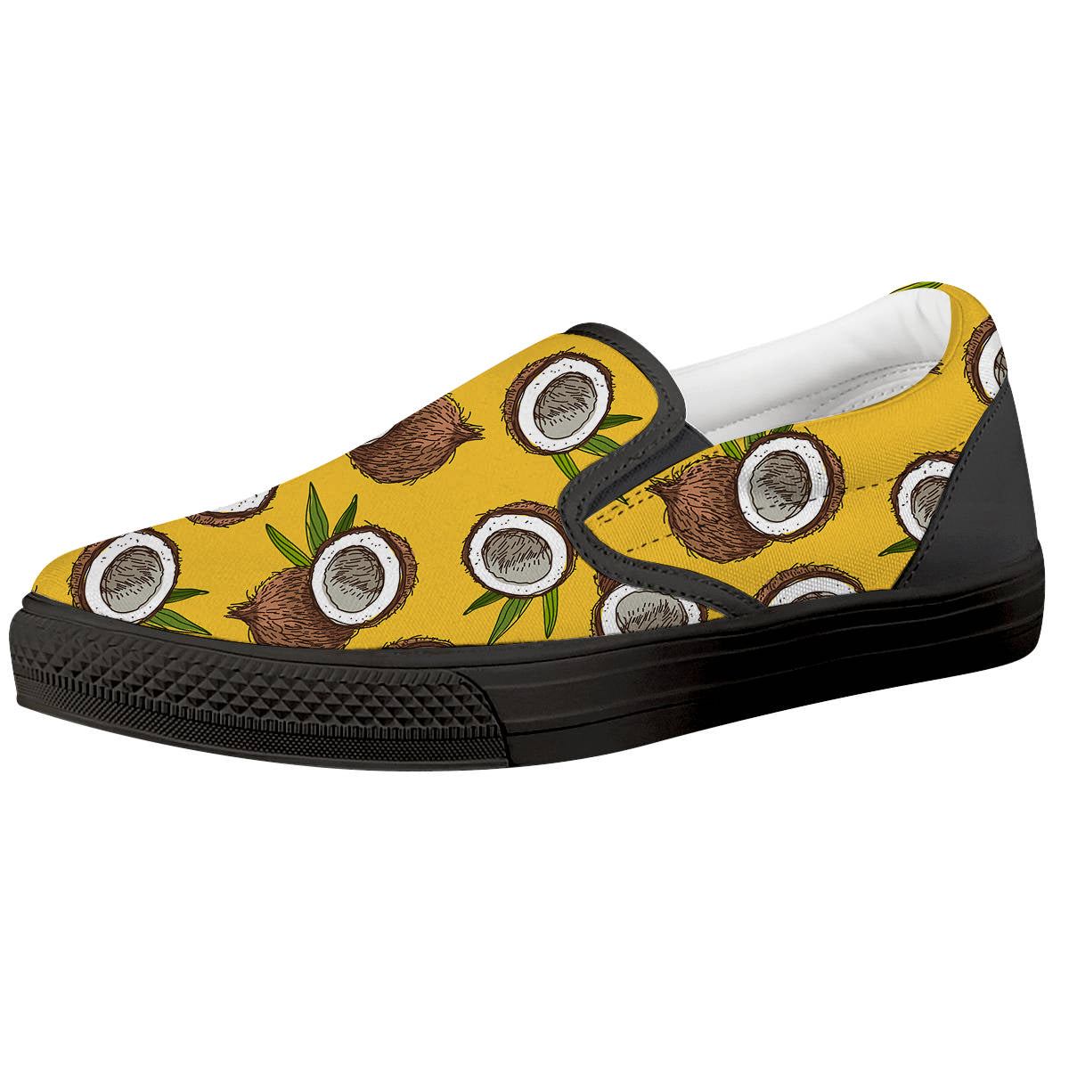 Coconut Yellow Print Pattern Black Slip On Shoes-grizzshop