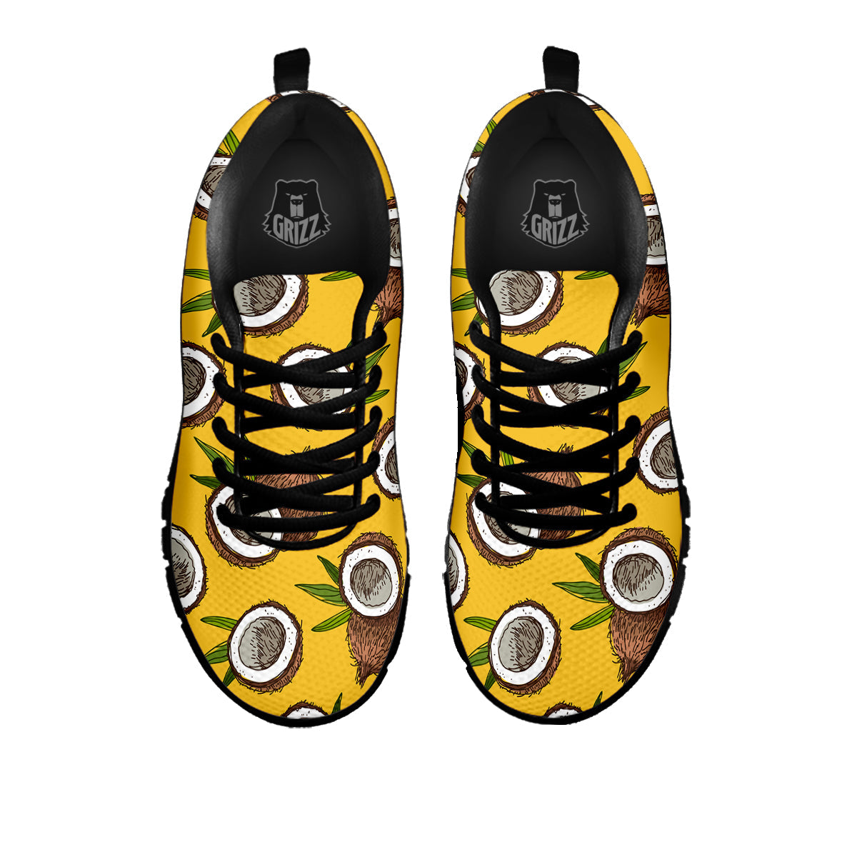 Coconut Yellow Print Pattern Black Sneaker-grizzshop