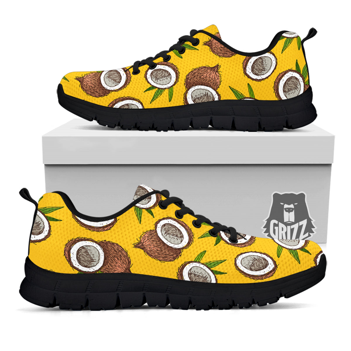 Coconut Yellow Print Pattern Black Sneaker-grizzshop