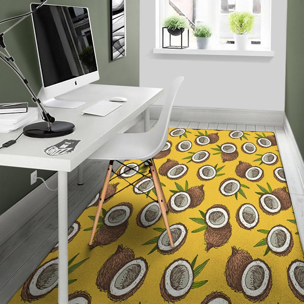 Coconut Yellow Print Pattern Floor Mat-grizzshop