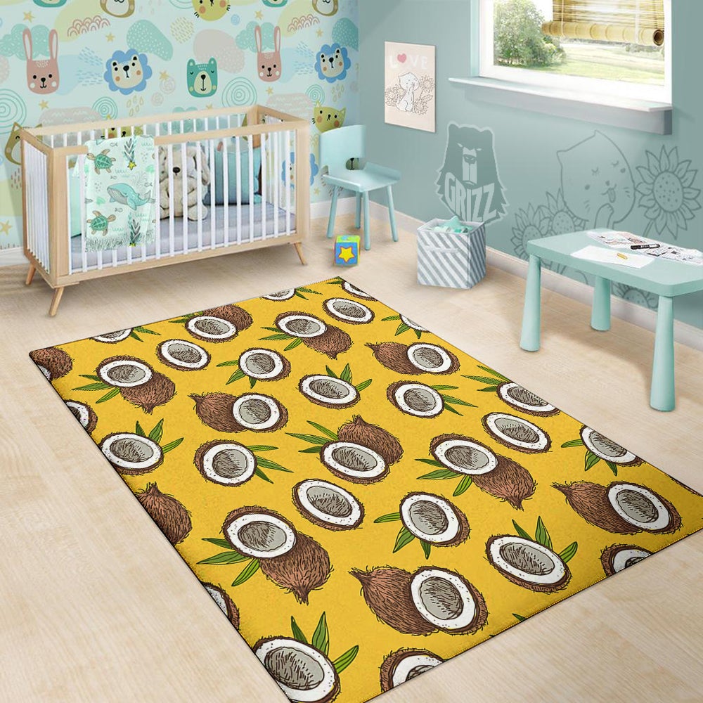Coconut Yellow Print Pattern Floor Mat-grizzshop