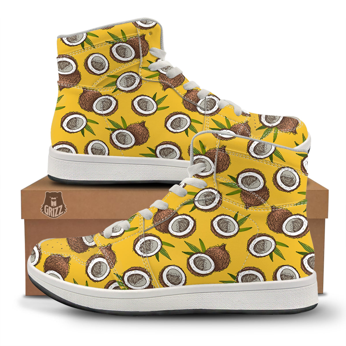 Coconut Yellow Print Pattern High Top Sneakers-grizzshop