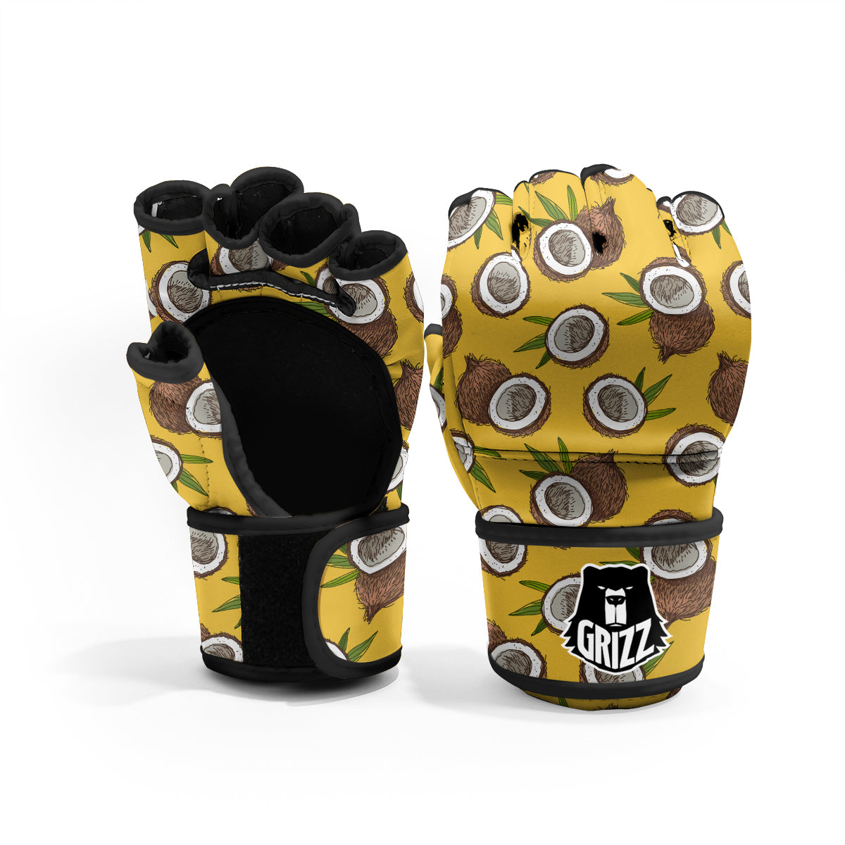 Coconut Yellow Print Pattern MMA Gloves-grizzshop