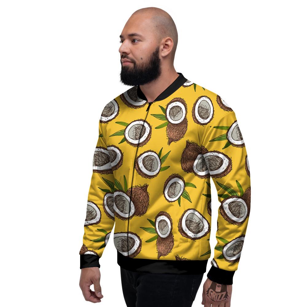 Coconut Yellow Print Pattern Men's Bomber Jacket-grizzshop