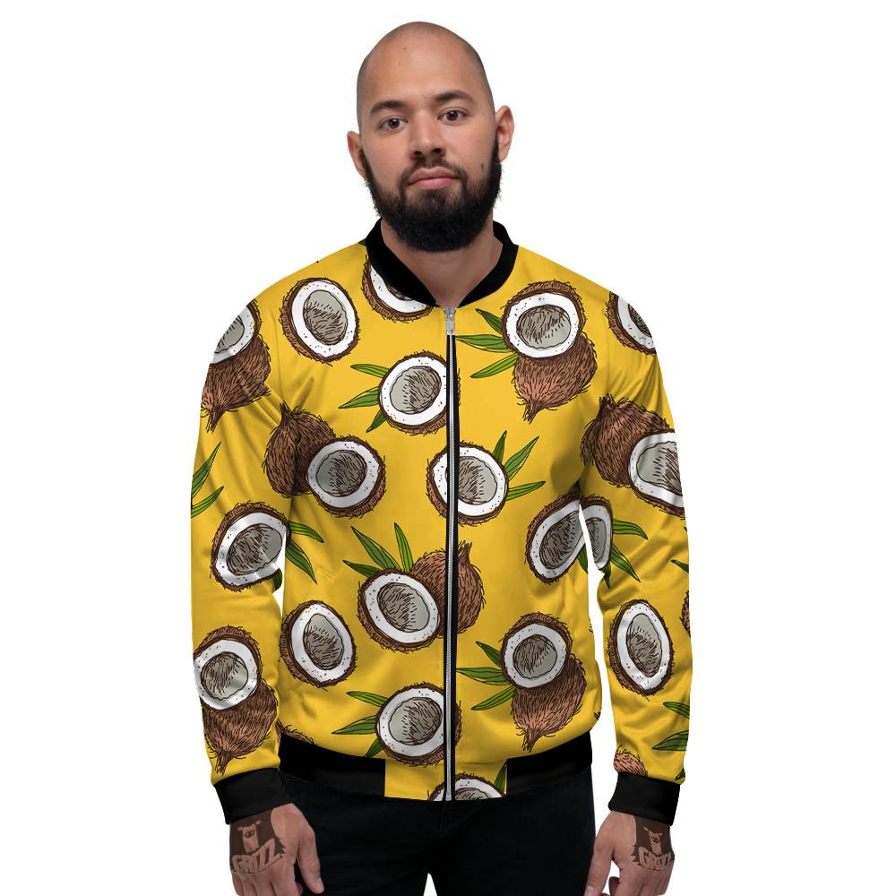 Coconut Yellow Print Pattern Men's Bomber Jacket-grizzshop