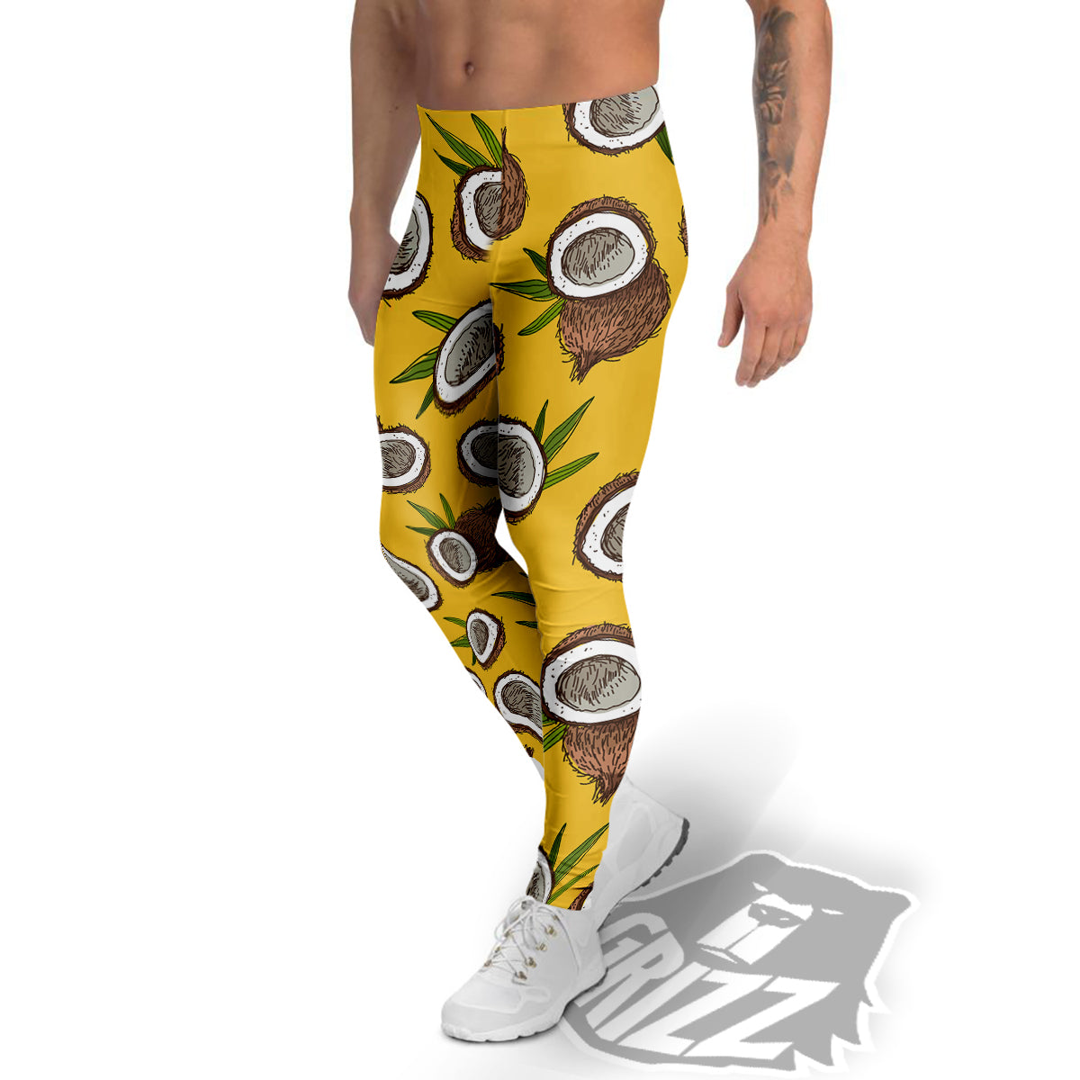 Coconut Yellow Print Pattern Men's Leggings-grizzshop